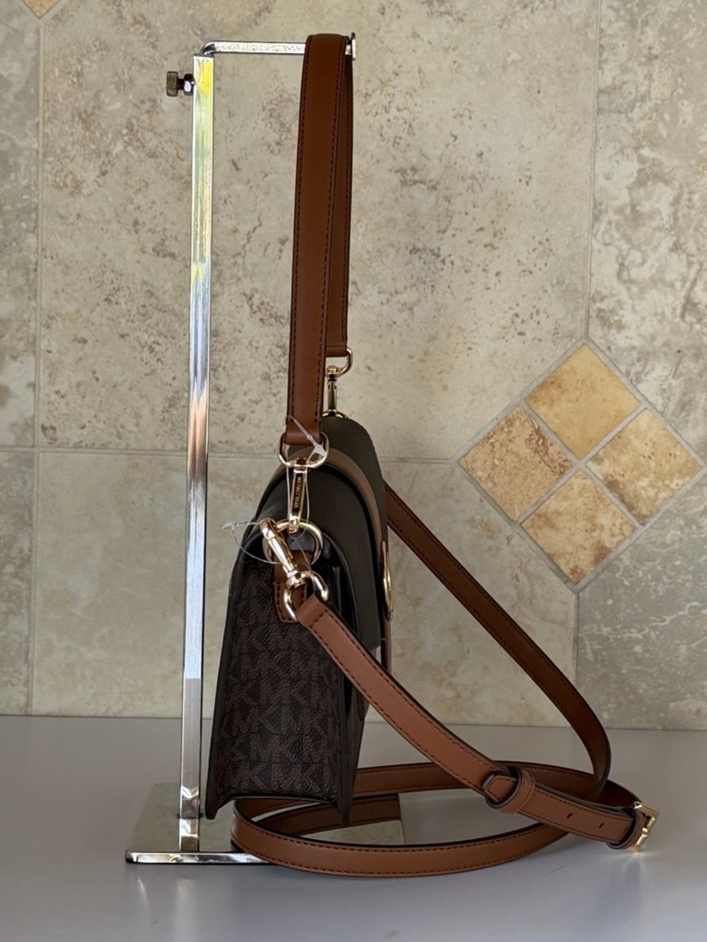 Michael Kors Greenwich MD Flap Shoulder Crossbody Bag MK Brown - Picture 5 of 12
